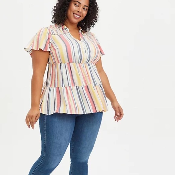 TORRID BABYDOLL TUNIC RAYON MULTI STRIPE TOP SIZE 2X NWT - Picture 3 of 5